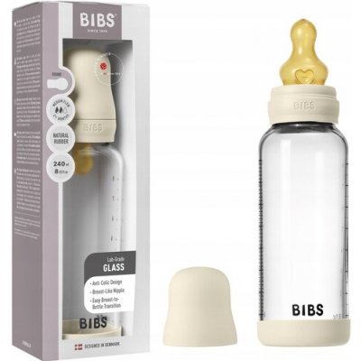 Bibs antikoliková sklenená fľaša s kaučuk cumlíkom Ivory 240ml – Sleviste.cz
