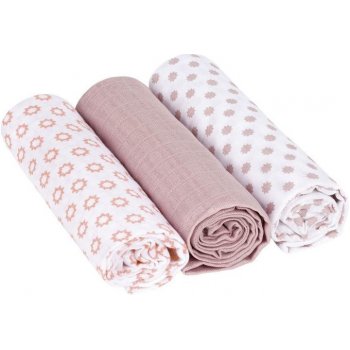 LÄSSIG bavlněné pleny Swaddle blanket 85 x 85 Star light pink 3 ks