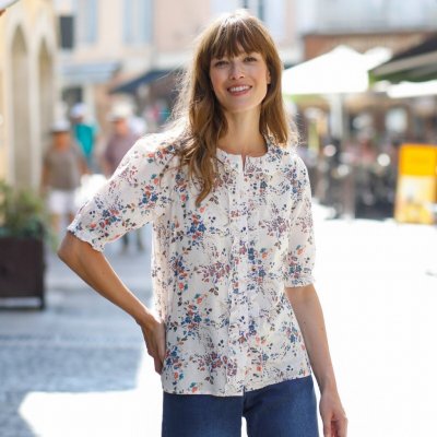 Blancheporte halenka s volánky a s potiskem květin režná/růžová – Zbozi.Blesk.cz