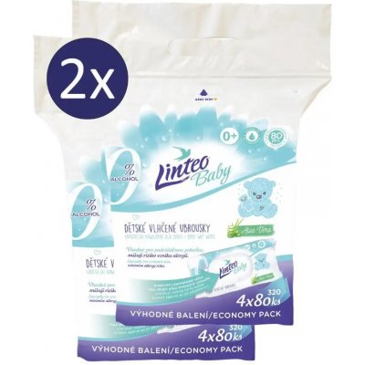 LINTEO Vlhčené ubrousky Baby s Aloe vera, 2 x 4 x 80 ks – Hledejceny.cz