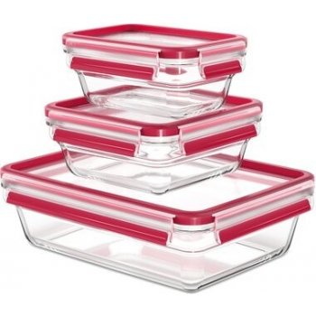 Emsa ClipClose Skleněné krabičky na potraviny červená 0,45 l 800 ml 2 l