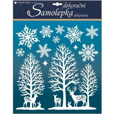 Samolepky bílé s glitry 38x31cm lesík s vločkami – Hledejceny.cz