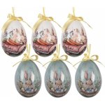 Clayre & Eef 6ks dekorace bílé a modré závěsné vajíčko s králíčky Spring Egg - Ø 7*10 cm – Hledejceny.cz