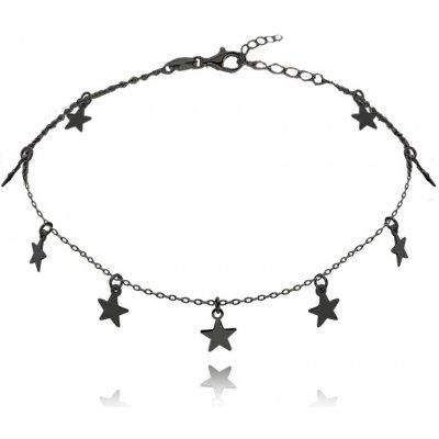 Klenoty Budín Černý stříbrný řetízek na kotník s hvězdičkami JMAN0184BB24 – Zboží Dáma