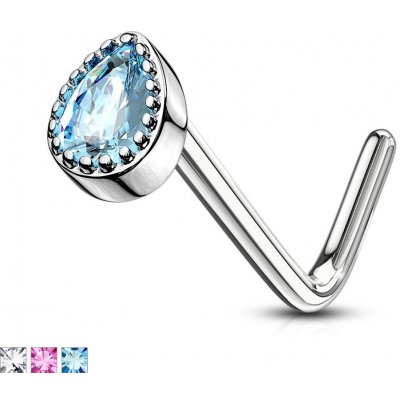 Šperky eshop piercing do nosu z chirurgické oceli barevná zirkonová slza pokovená rhodiem W24.37 Aqua modrá – Zboží Mobilmania