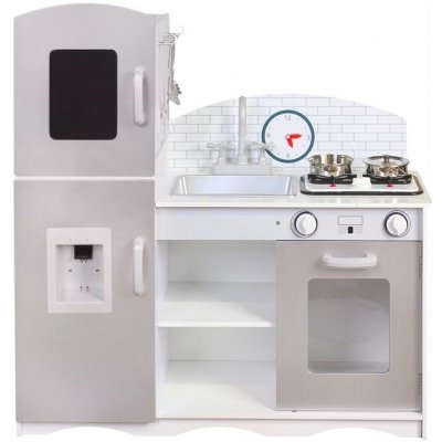 ECOTOYS Dřevěná kuchyňka XXL s příslušenstvím, 86 × 92 × 30 cm, šedá – Hledejceny.cz