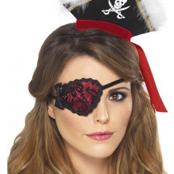 Pirátská záslepka červená s černou krajkou
