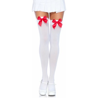 Leg Avenue Nylon Thigh Highs with Bow 6255 White-Red