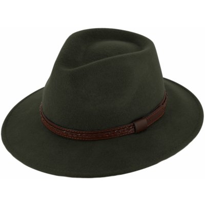 Fiebig since 1903 Cestovní klobouk vlněný zelený s koženou stuhou širák