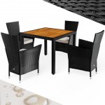 FurniGO Zahradní ratanová sestava Berlin 1+4 - černá/dřevo – Hledejceny.cz
