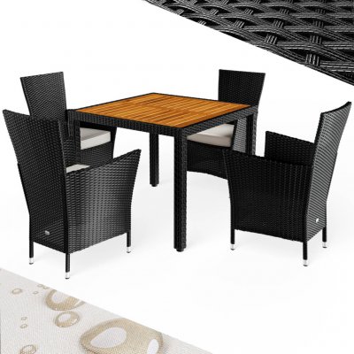 FurniGO Zahradní ratanová sestava Berlin 1+4 - černá/dřevo – Hledejceny.cz