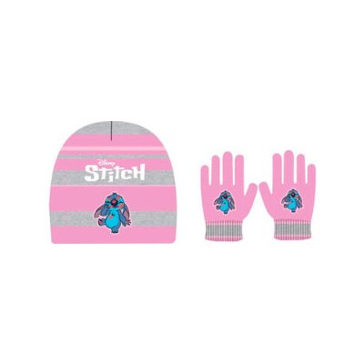 Lilo a Stitch zimní set Disney Stitch čepice a rukavice světle růžová