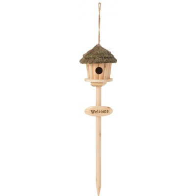Přírodní dřevěná ptáčí budka na stojanu Welcome – 17*17*72 cm - J-Line by Jolipa – Hledejceny.cz