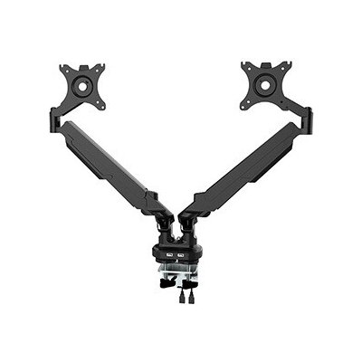 Polohovatelný držák pro 2 monitory, 2-9 Kg, svorka a průchodka stolu, 17"-32", USB HUB, 75x75/100x100, černý – Sleviste.cz