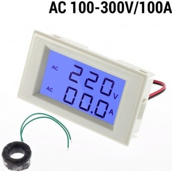 Neven D69-2042 AC 100-300V/100A 2v1 LCD digitální ampérmetr/voltmetr panelový
