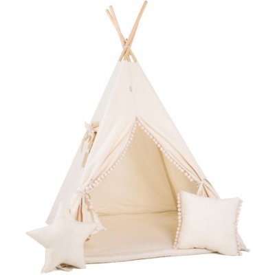 ELIS DESIGN standard Set teepee stan Krémový s bambulkami – Sleviste.cz