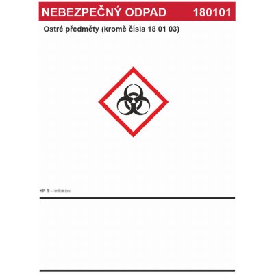 Nebezpečný odpad 180101 Ostré předměty (kromě čísla 18 01 03) samolepící vinylová fólie A7 (105 x 74 mm) – Sleviste.cz