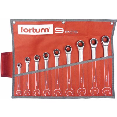 FORTUM 4720104 klíče ráčnové očkoploché, sada 9ks, 8-19mm