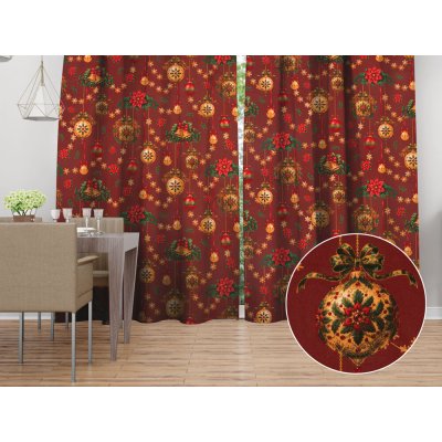 Biante bavlna závěs Sandra SA-809 Vánoční ozdoby na vínově červeném 150x170 cm – Hledejceny.cz