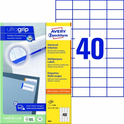 Avery Zweckform 3651 Samolepící etikety 52,5x29,7mm 4000 ks bílá – Sleviste.cz