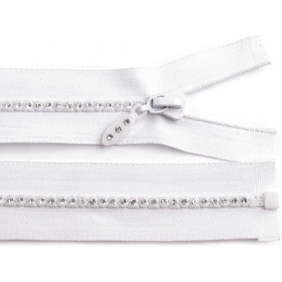 Kostěný zip No 4 délka 50 cm se štrasovými kamínky - bílá – Zboží Mobilmania