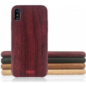 Pouzdro MOFI stylové ochranné v dřevěném designu iPhone XS / iPhone X - vínově Červené