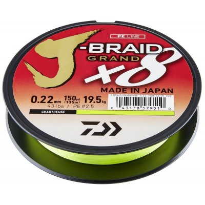 Daiwa šňůra J-Braid Grand X8E Chartreuse 135m 0,06mm 5kg – Sleviste.cz
