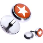 Šperky eshop ocelový fake piercing do ucha hvězda v červeném kruhu PC33.04 – Zboží Mobilmania