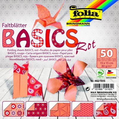 Folia 462/1010 Origami papír Basics 80 g/m2 10 x 10 cm 50 archů červený – Sleviste.cz