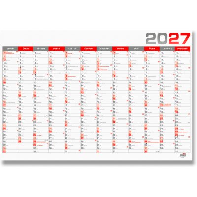 Nástěnný roční B1 964 x 670 mm červený 2027 – Zboží Mobilmania