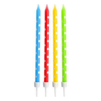 Godan Dortové svíčky barevné s puntíky s držátky