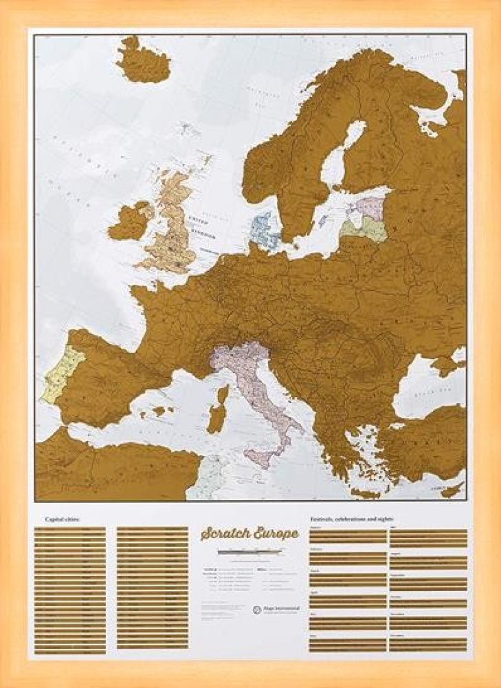 Stírací mapa Evropy CE 56 x 84 cm - dřevěný rám - světlý | Srovnanicen.cz