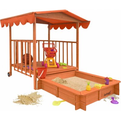Jurhan Pískoviště s verandou HAPPY, 130x130x143cm, hnědá/oranžová 66727O – Hledejceny.cz