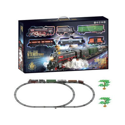 SET Elektrická vláčkodráha Parní lokomotiva s kouřem, světlem a zvukem na baterie 89 ks – Zboží Dáma