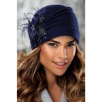 Krumlovanka zimní dámská čepice zdobená květem a chmýřím W-0694/161 modrá – Zboží Mobilmania