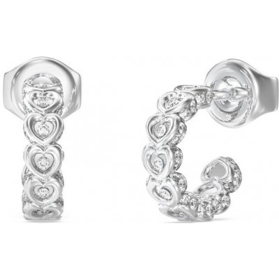 Guess Ocelové kruhové náušnice se srdíčky L.O.V.E. JUBE05472JWRHT/U – Zboží Dáma