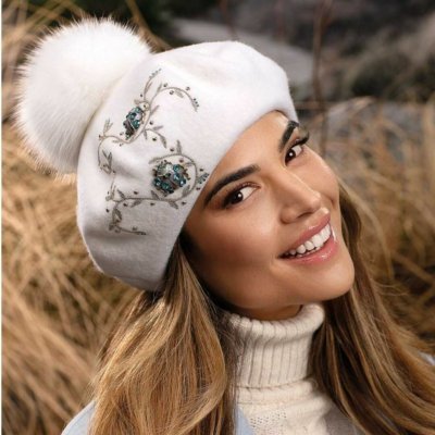 Krumlovanka Bílý baret s bambulí Woolmark W-0826/000 – Hledejceny.cz