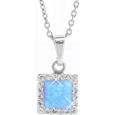 JSB Stříbrný se světle modrým opálem a krystaly Swarovski Elements čtverec blue opal 15086