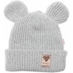 Pletená bavlněná čepice s oušky dvouvrstvá Hand Made Baby Nellys šedá – Zboží Dáma