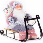 MagicHome Vánoční dekorace, Santa na saních, šedá - růžová, 46 cm – Hledejceny.cz