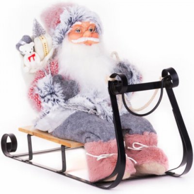 MagicHome Vánoční dekorace, Santa na saních, šedá - růžová, 46 cm – Hledejceny.cz