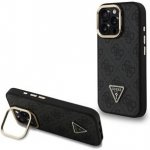 Guess PU 4G Strass Triangle Logo Stand Camera Frame MagSafe Zadní Kryt pro iPhone 16 Pro Black – Zboží Mobilmania