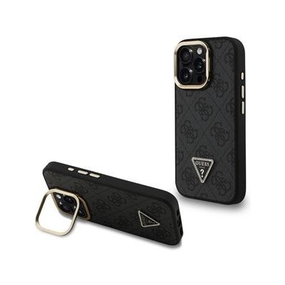Guess PU 4G Strass Triangle Logo Stand Camera Frame MagSafe Zadní Kryt pro iPhone 16 Pro Black – Zboží Mobilmania