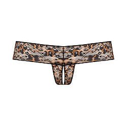 Underneath Gigi Crotchless Thong (Black), leopardí tanga s otevřeným rozkrokem