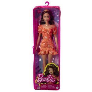 Barbie Modelka oranžové šaty s bílými květy