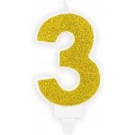 PartyDeco Narozeninová svíčka 3 zlatá 7cm – Zboží Dáma