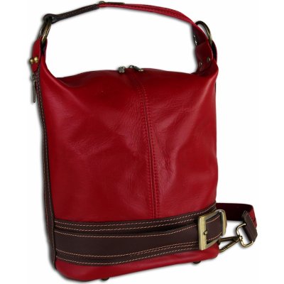 Toscanto dámská taška přes rameno městský batoh kožená taška červená hnědá OTT104SR