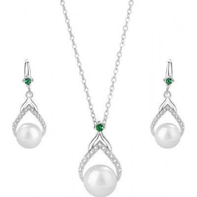 Grace Silver Jewellery souprava šperků se sladkovodní perlou Caroline SET2071-E000500B-N001191B Bílá – Zboží Mobilmania