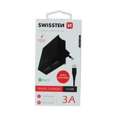 Swissten síťový adaptér smart ic 2x usb 3a power + datový kabel usb / lightning 1,2 m černý – Hledejceny.cz