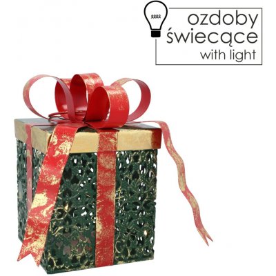 Pro-Tech shop Kovová vánoční dekorace čtvercový dárek s mašlí a LED 15x12x20cm 69436 – Hledejceny.cz
